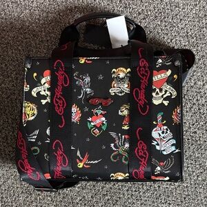 Ed Hardy Black Crossbody Bag with Red Accents